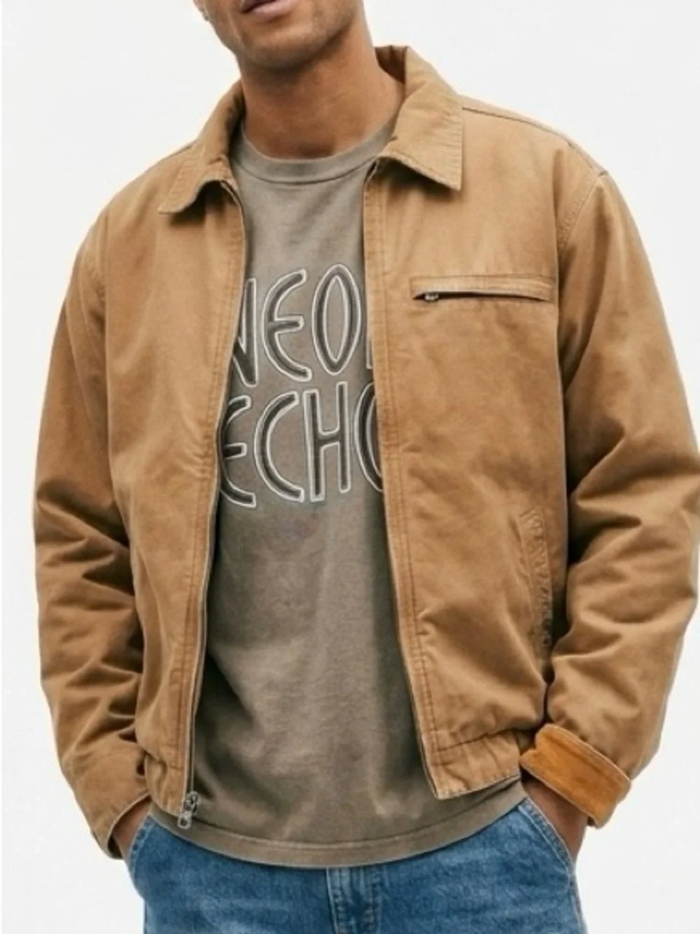 Vtg Abercrombie Fleece Lined Canvas Detroit Work Jacket Brown Mens L Camo Y2K
